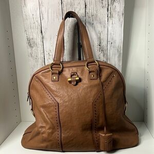 Yves Saint Laurent (YSL) Muse Large Satchel Brown Leather